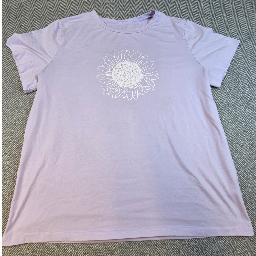 Lavender Purple Sunflower Graphic Short Sleeve Crew Neck Tee Shirt